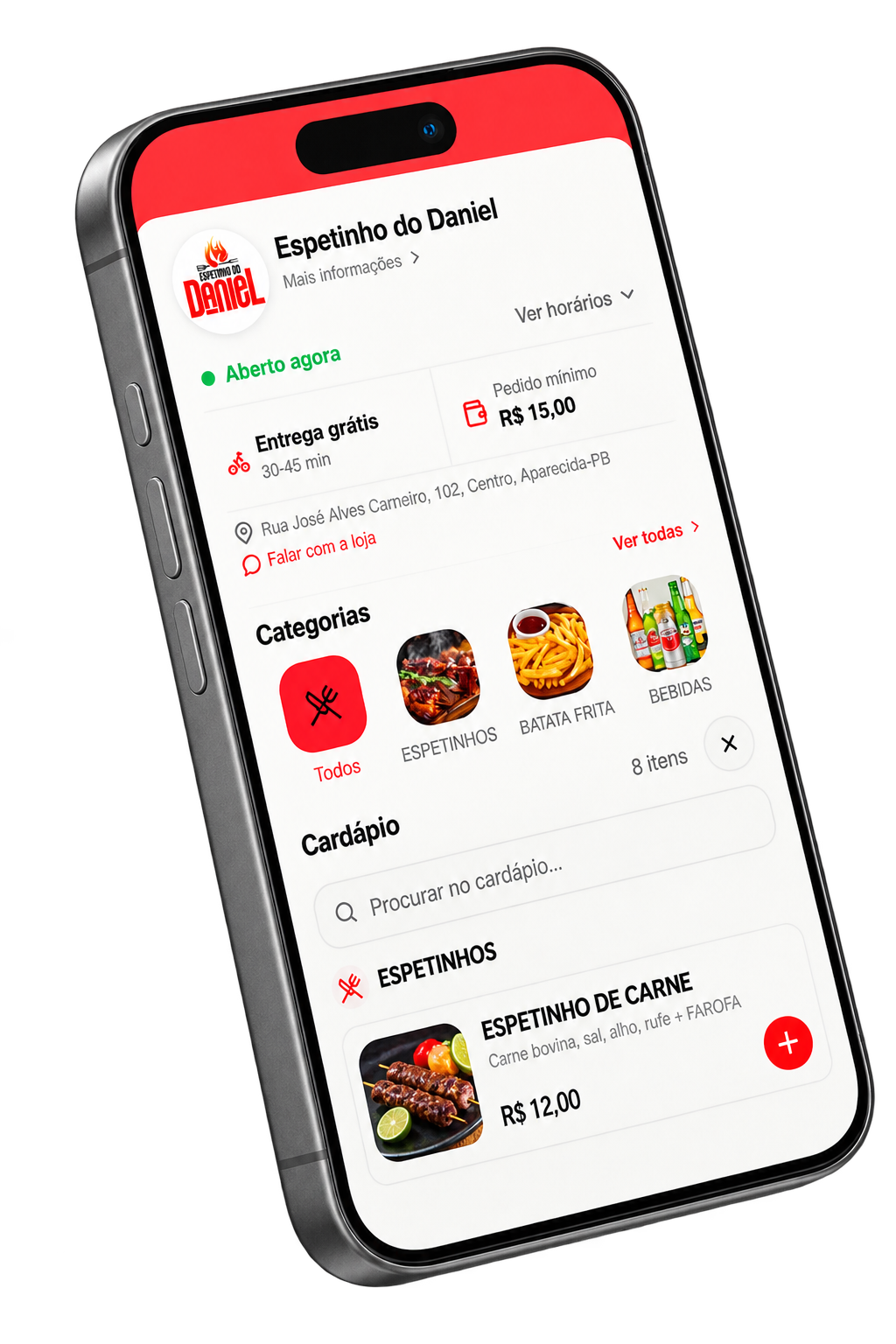 Cardápio digital do Delivery Express Pro visto no celular do cliente